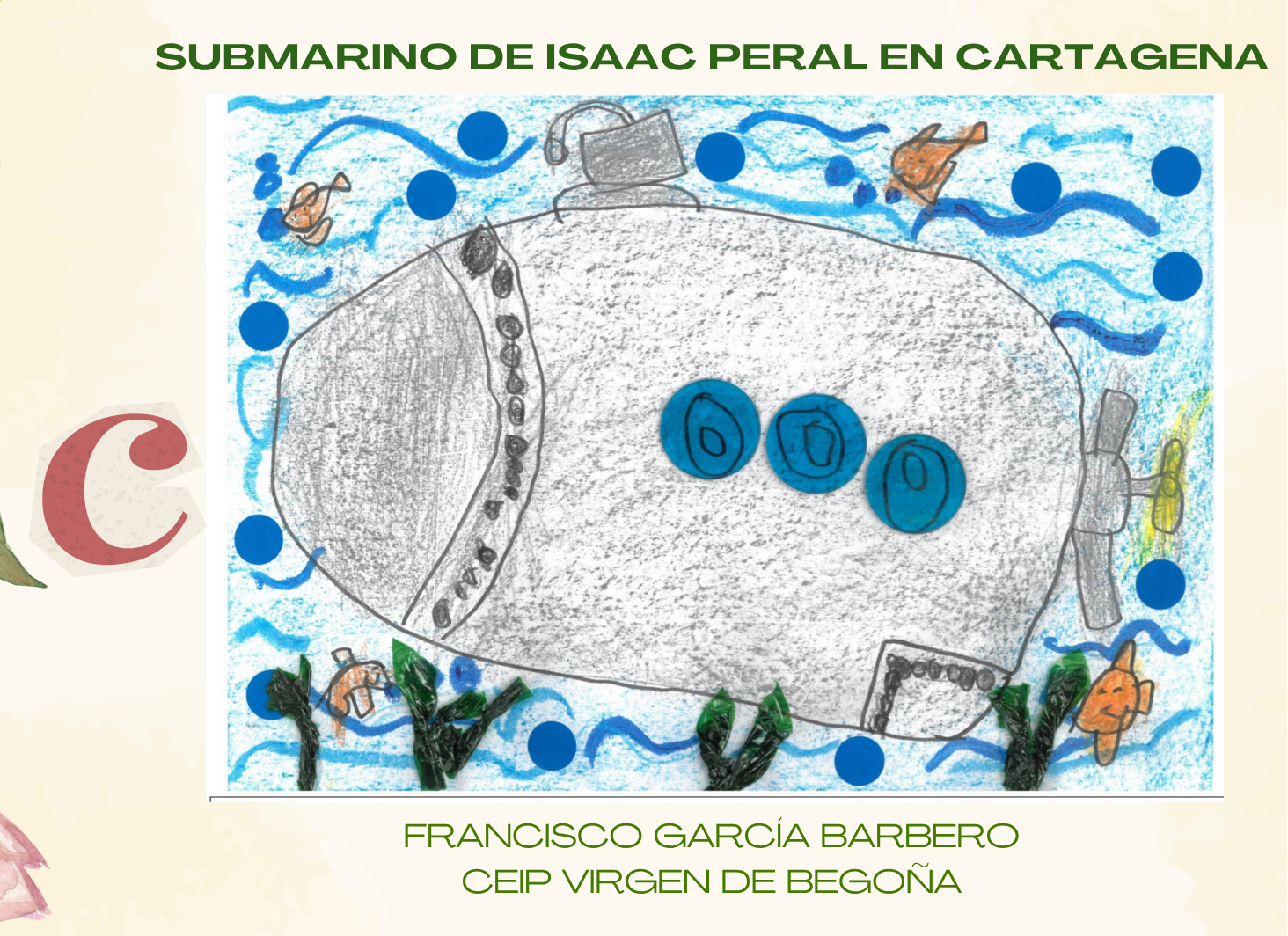 Dibujo «Submarino de Isaac Peral en Cartagena» de Francisco García Barbero, categoría C