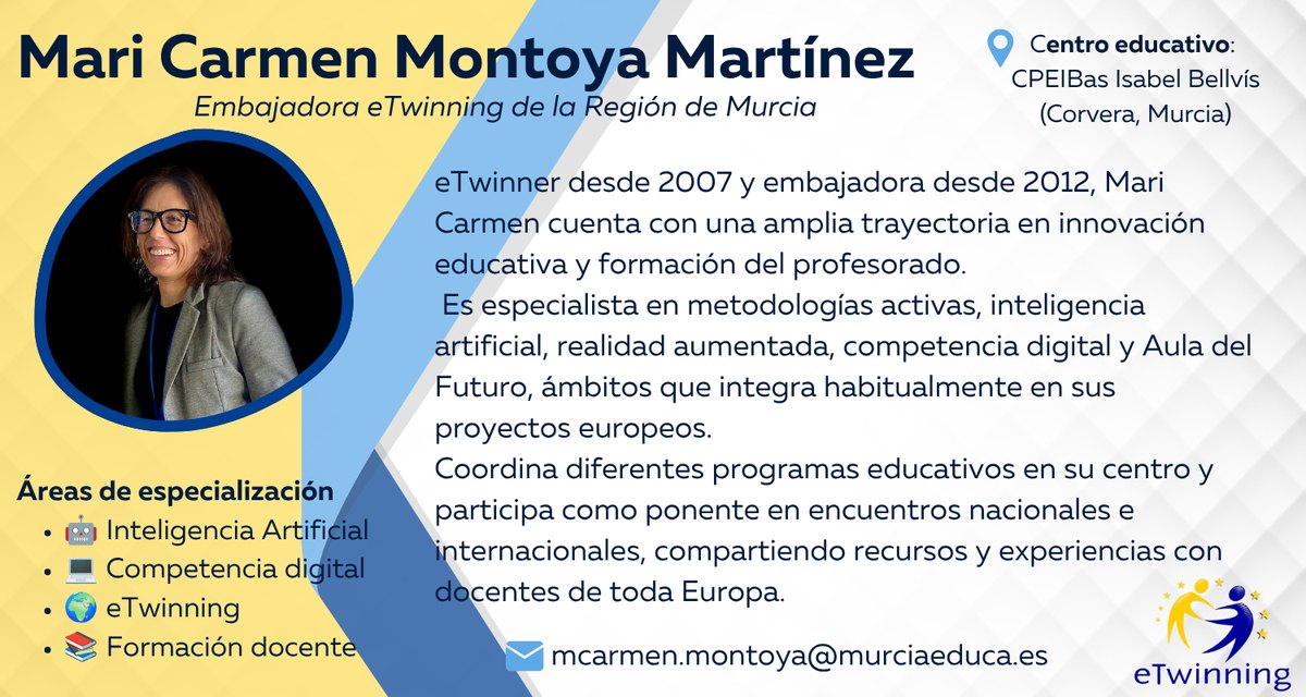 Programa eTwinning 3 - programaseducativos.es Tarjeta de Mª Carmen Montoya, embajador/a eTwinning de la Región de Murcia