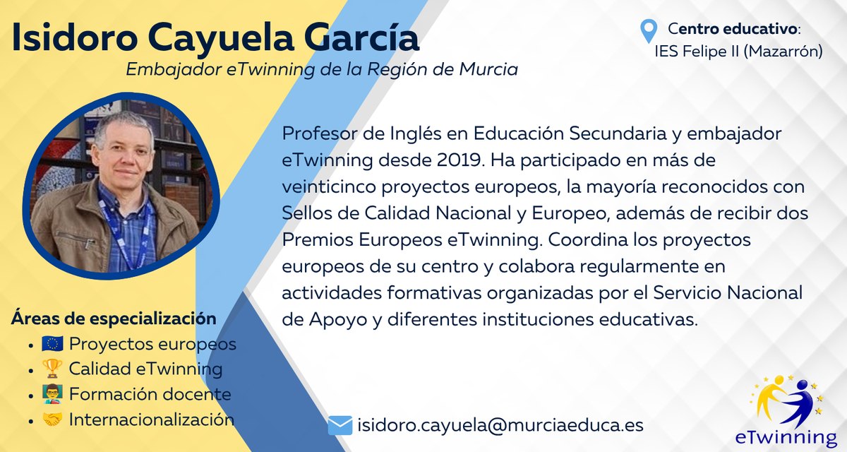 Programa eTwinning 4 - programaseducativos.es Tarjeta de Isidoro Cayuela, embajador/a eTwinning de la Región de Murcia