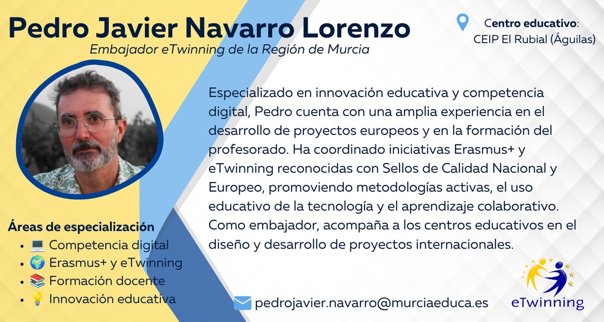 Programa eTwinning 6 - programaseducativos.es Tarjeta de Pedro Javier Navarro, embajador/a eTwinning de la Región de Murcia